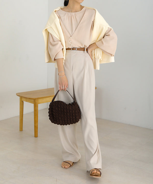 PEARL BUTTON LAYERED BLOUSE