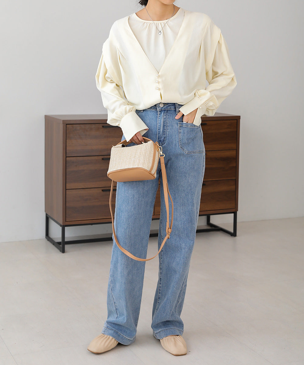 PEARL BUTTON LAYERED BLOUSE