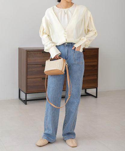 PEARL BUTTON LAYERED BLOUSE