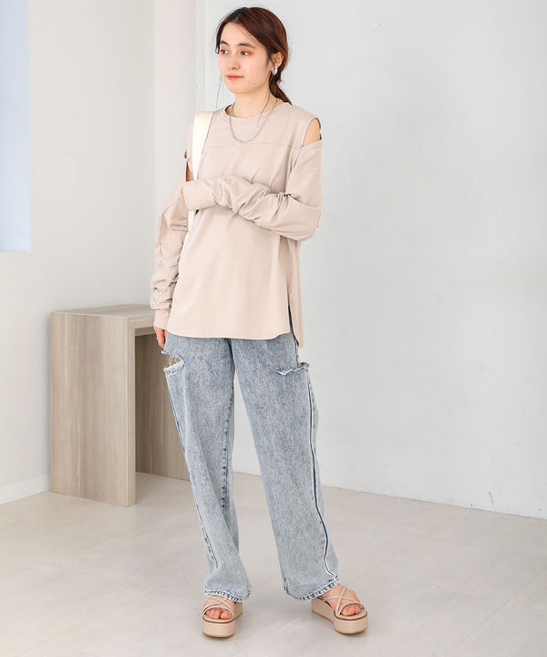 2WAY SLEEVE SLIT TOPS
