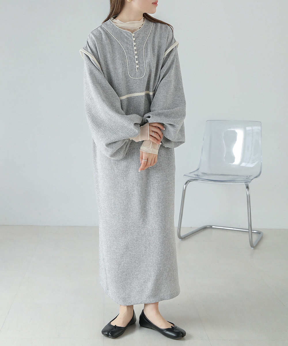COLOR SCHEME PIPING TWEED ONEPIECE