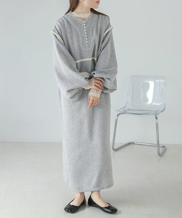 COLOR SCHEME PIPING TWEED ONEPIECE
