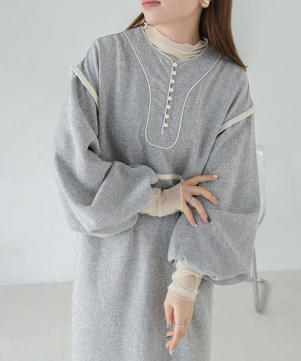 COLOR SCHEME PIPING TWEED ONEPIECE