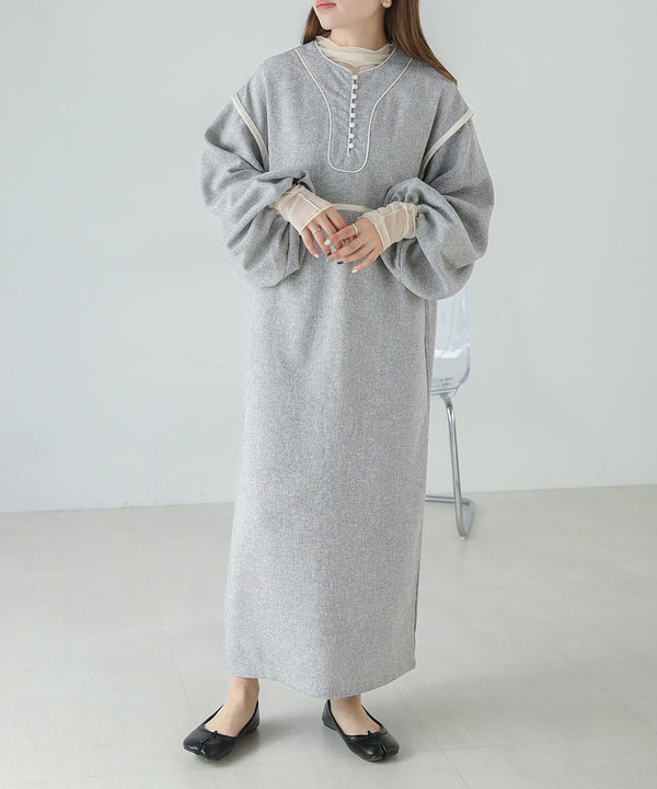 COLOR SCHEME PIPING TWEED ONEPIECE