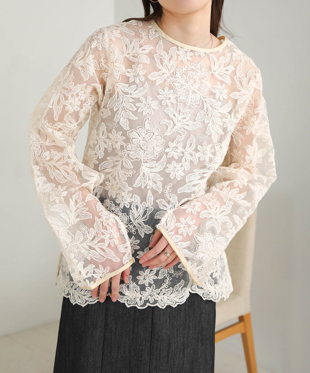SHEER EMBROIDERY LACE BLOUSE – Bab
