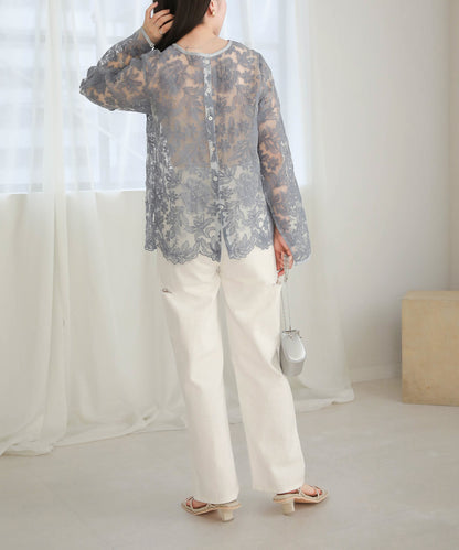 透明刺绣蕾丝衬衫