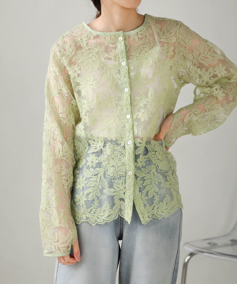 SHEER EMBROIDERY LACE BLOUSE