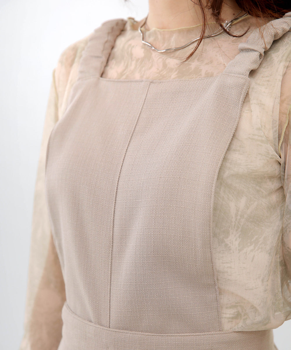 2WAY SHOULDER SHIRRING SALOPETTE