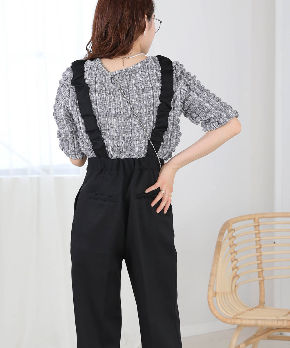 2WAY SHOULDER SHIRRING SALOPETTE