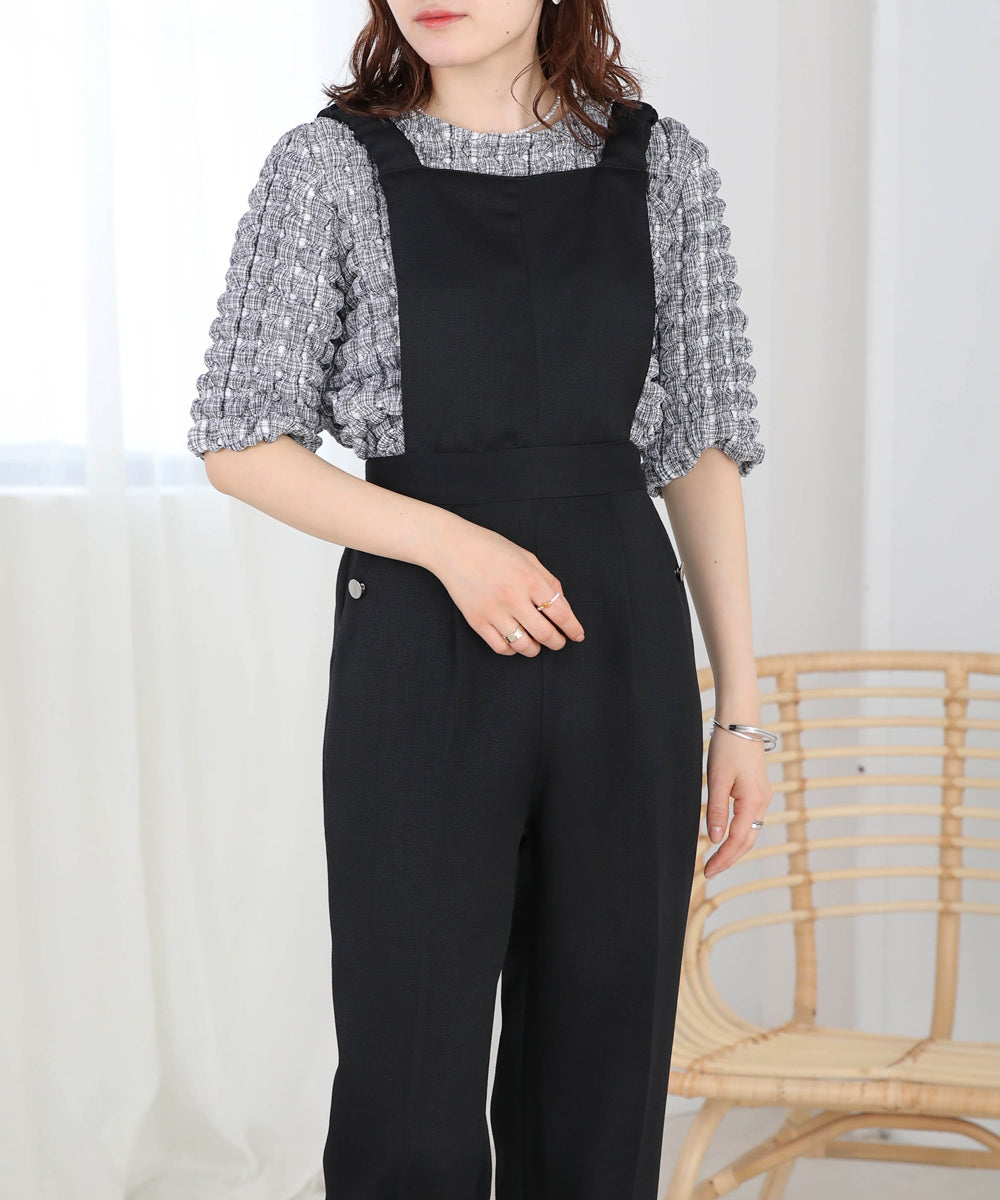 2WAY SHOULDER SHIRRING SALOPETTE