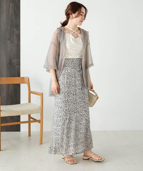 JACQUARD SMALL FLORAL FLARED SKIRT