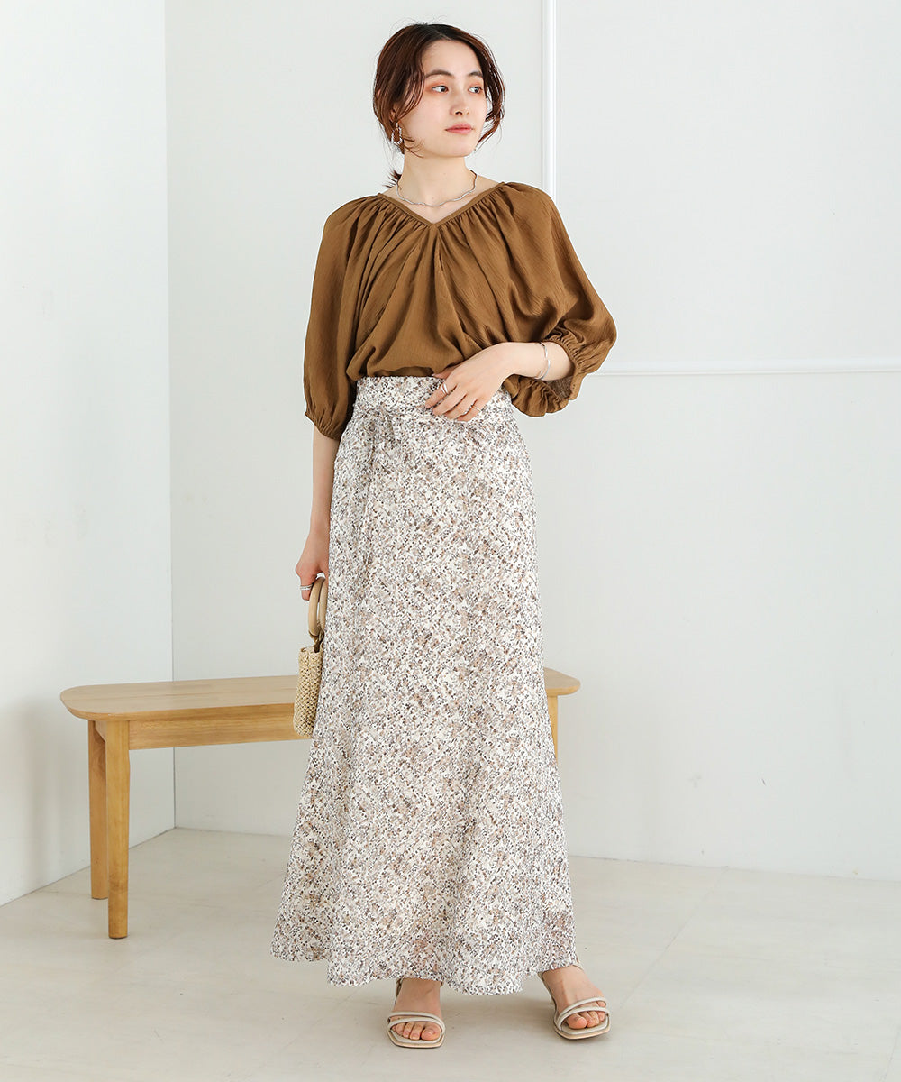 JACQUARD SMALL FLORAL FLARED SKIRT