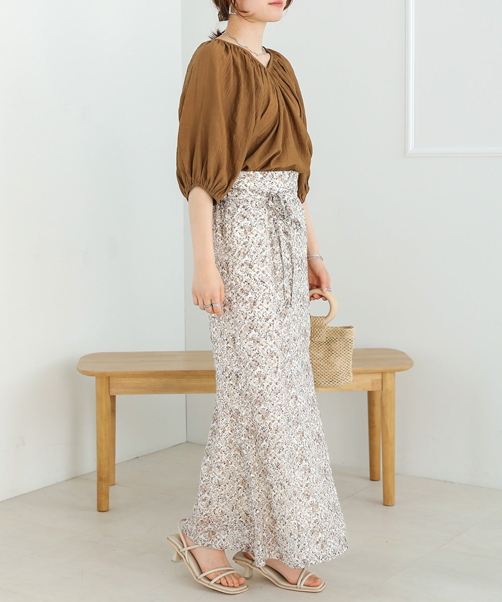 JACQUARD SMALL FLORAL FLARED SKIRT