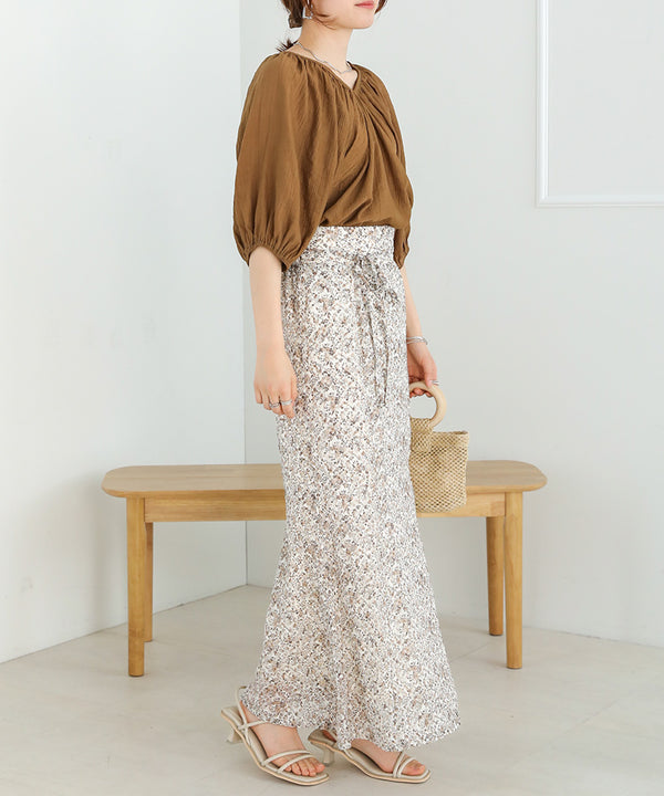 JACQUARD SMALL FLORAL FLARED SKIRT