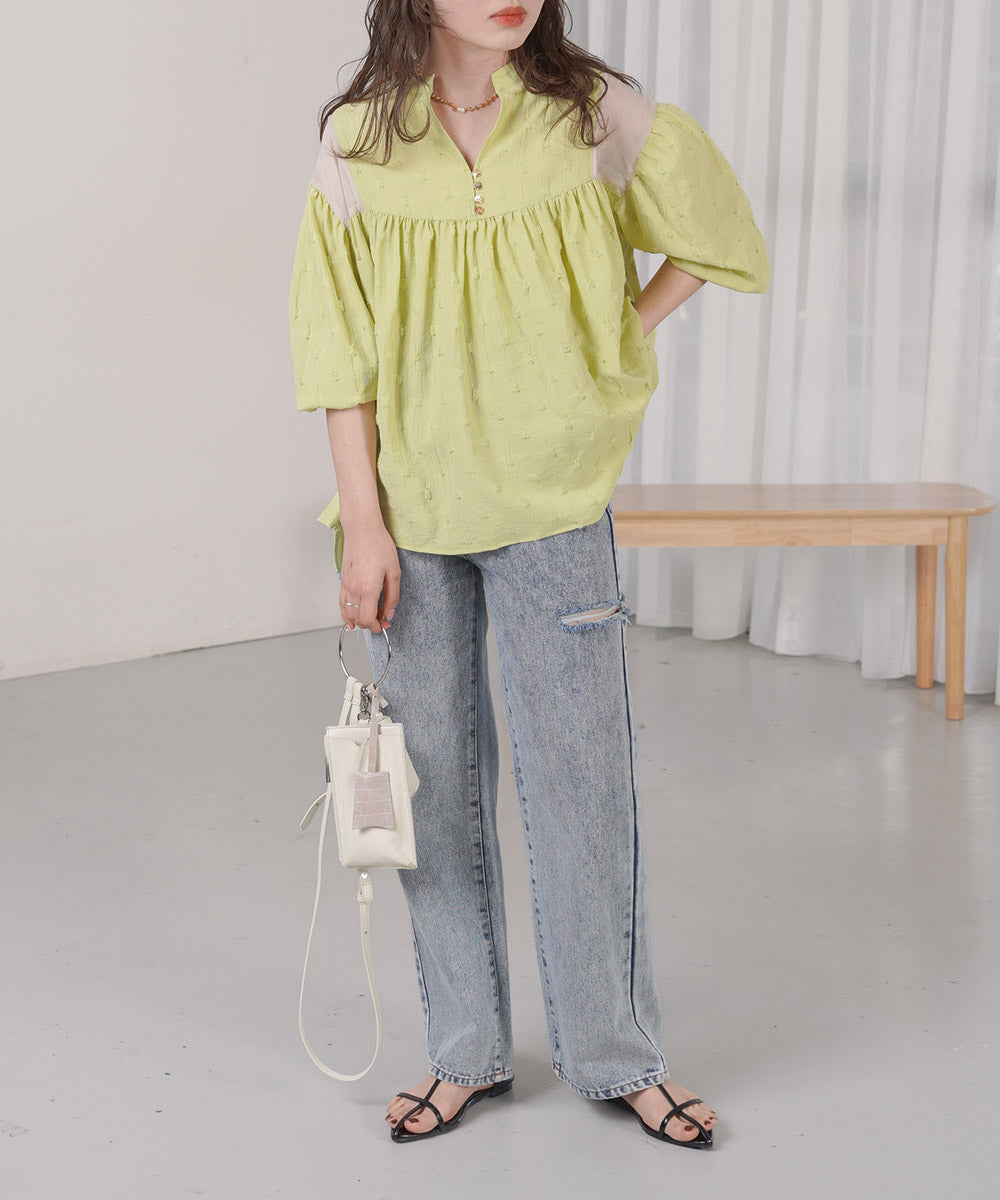 SHEER GATHERED BLOUSE