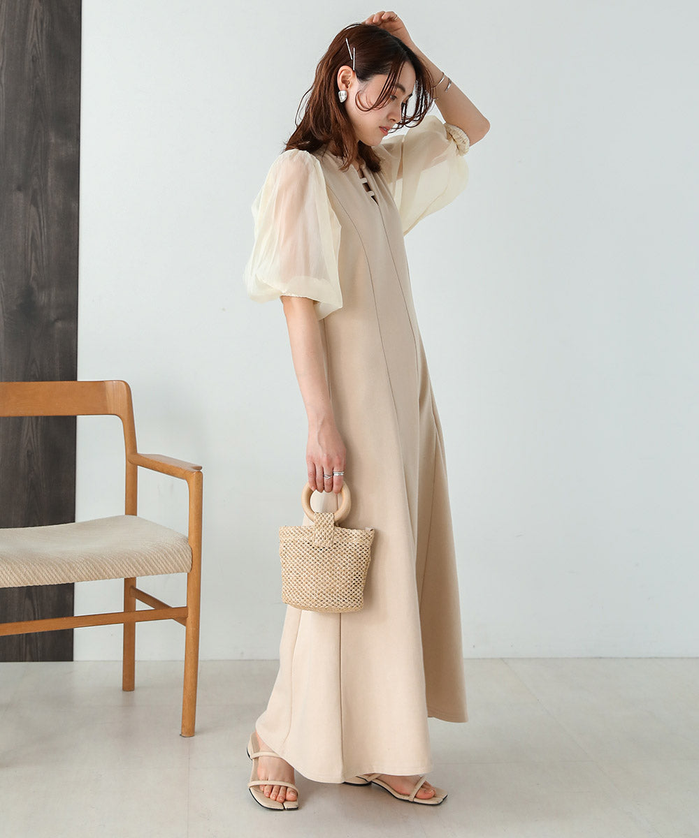 FLARE LINE SLEEVE ORGANDY ONEPIECE