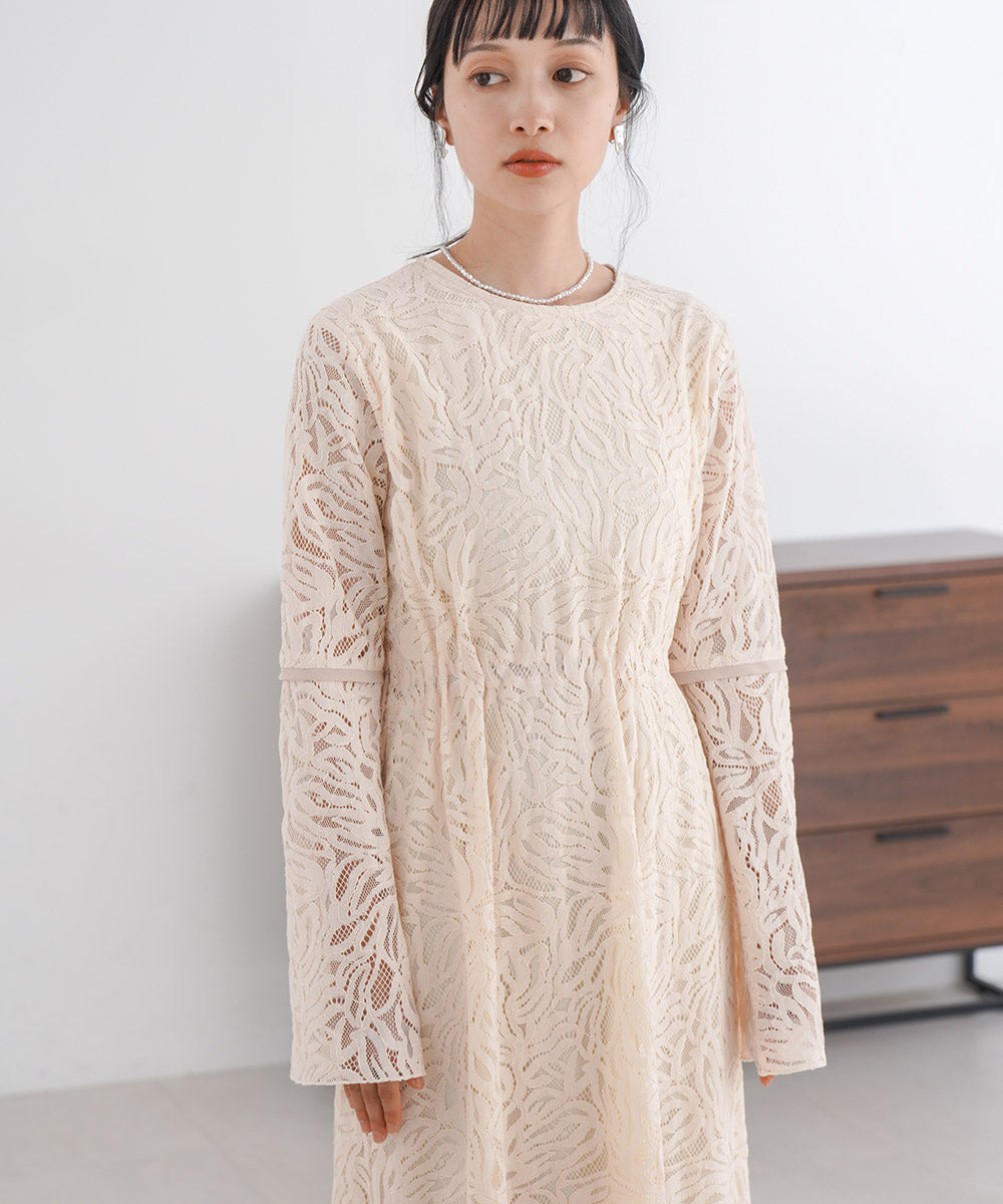 FLARED SLEEVE MOTIF LACE ONEPIECE