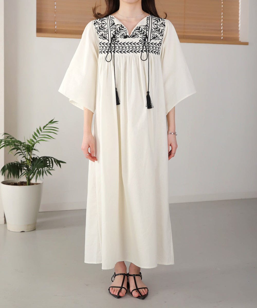 FRONT EMBROIDERED TASSEL ONEPIECE