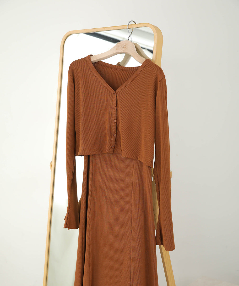 CARDIGAN SET RIB ONEPIECE