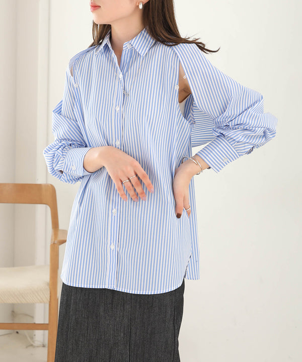 LAYERED STRIPES CAPE SHIRT