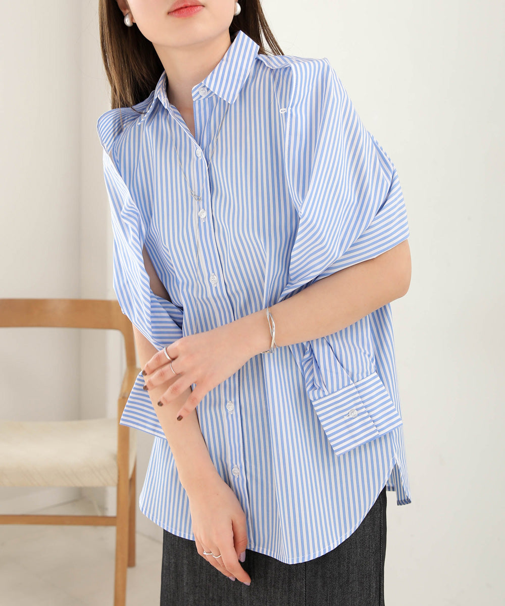 LAYERED STRIPES CAPE SHIRT