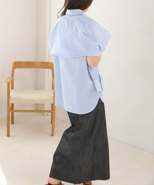 LAYERED STRIPES CAPE SHIRT