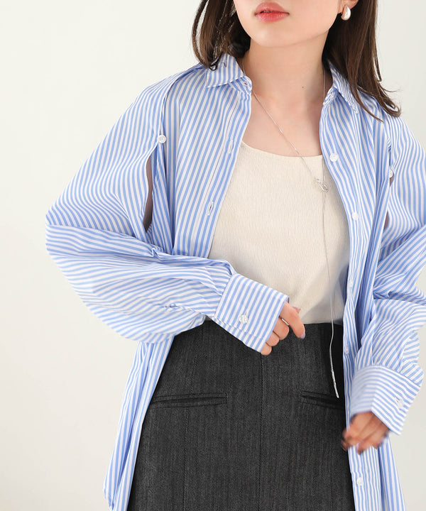 LAYERED STRIPES CAPE SHIRT