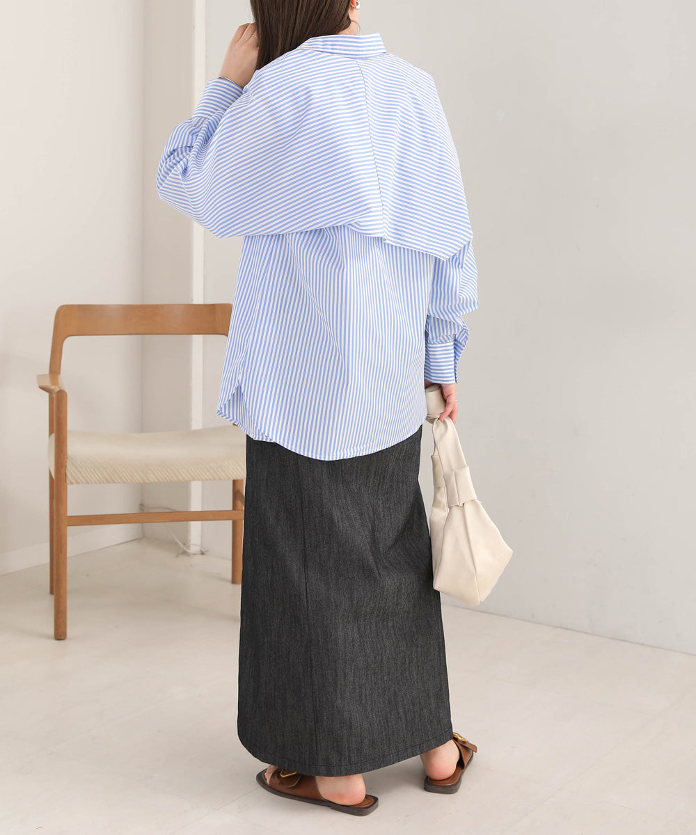 LAYERED STRIPES CAPE SHIRT