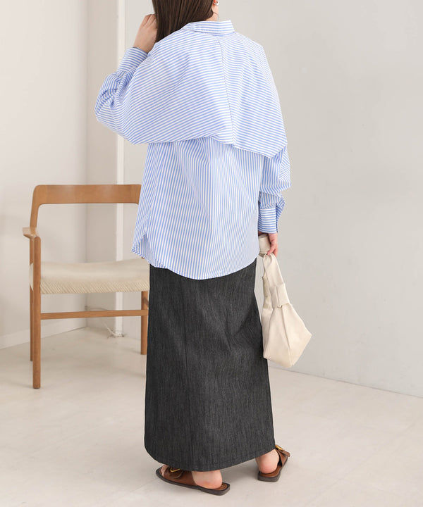 LAYERED STRIPES CAPE SHIRT